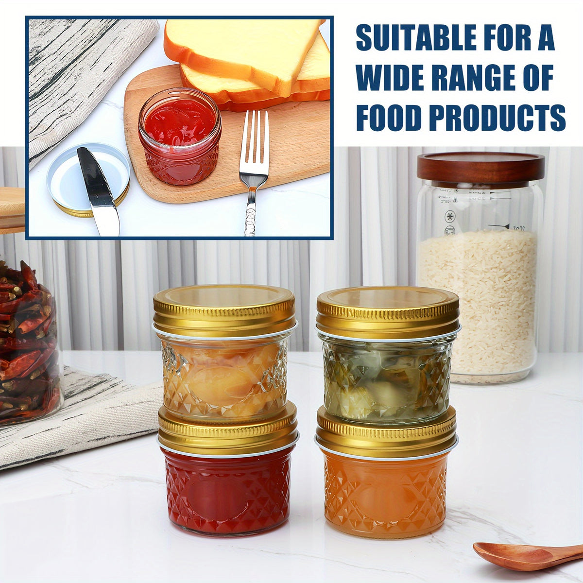 4oz Mason Jars with Lids – Silvery Canned Jelly Jars for Jam, Honey, Spice, Wedding Favors & Kitchen Storage (12/48 Pack)