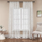 Boho Floral Lace Curtain Panels Set of 2 – Semi-Sheer Light Filtering, Rod Pocket, Pastoral Vintage Style for Bedroom Living Room Kitchen, 6 Sizes 4 Colors