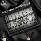24-Slot Watch Box Organizer with Large Glass Lid & Key Lock, Faux Leather Watch Display Case for Men & Women, Tabletop Jewelry Storage Box for Watches, Wristwatch Collection Gift
