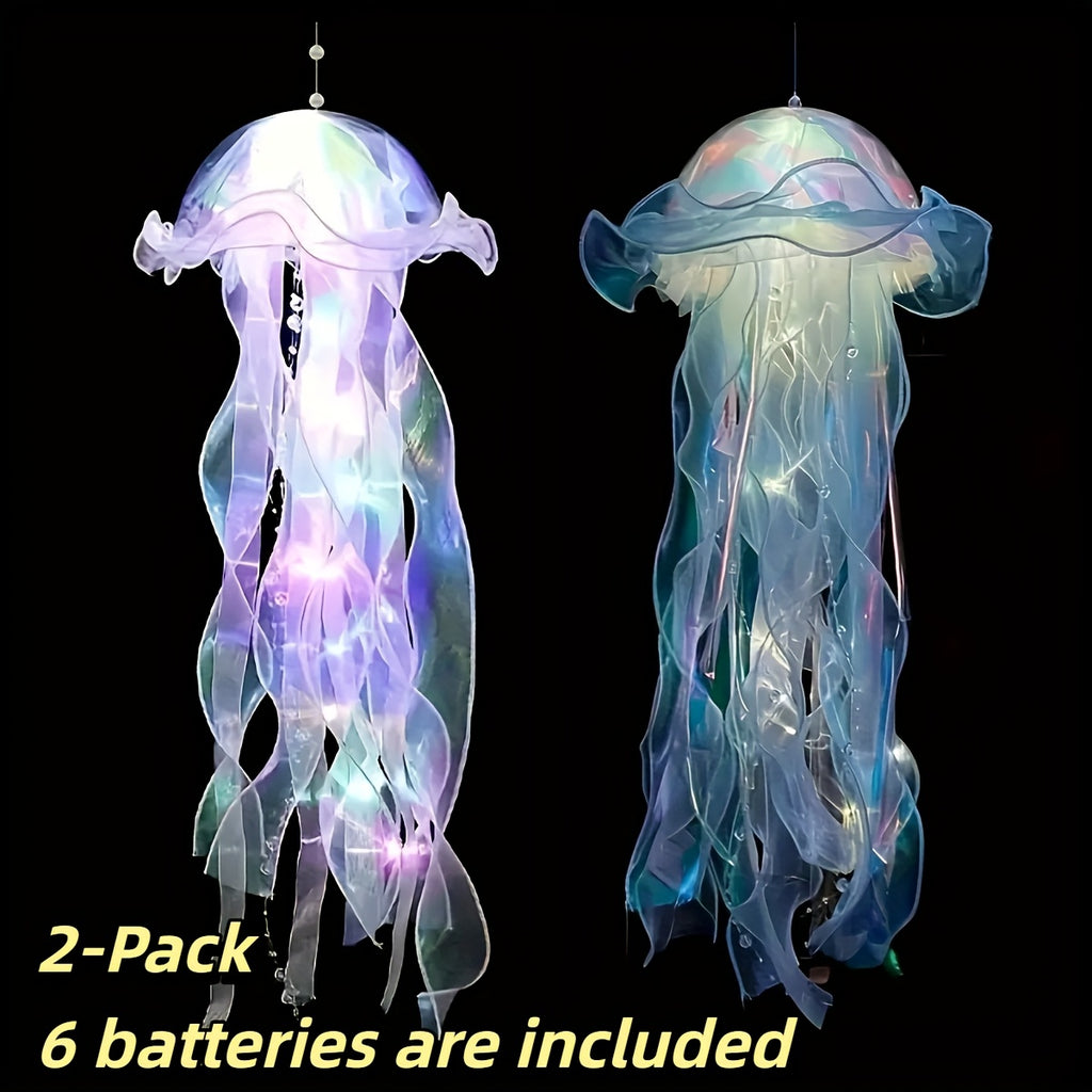 LED Jellyfish Chandelier Lights Color Changing, Set of 2 Hanging Outdoor Garden Tree Lights for Christmas, Halloween, Gender Reveal & Mood Lighting, Battery Powered