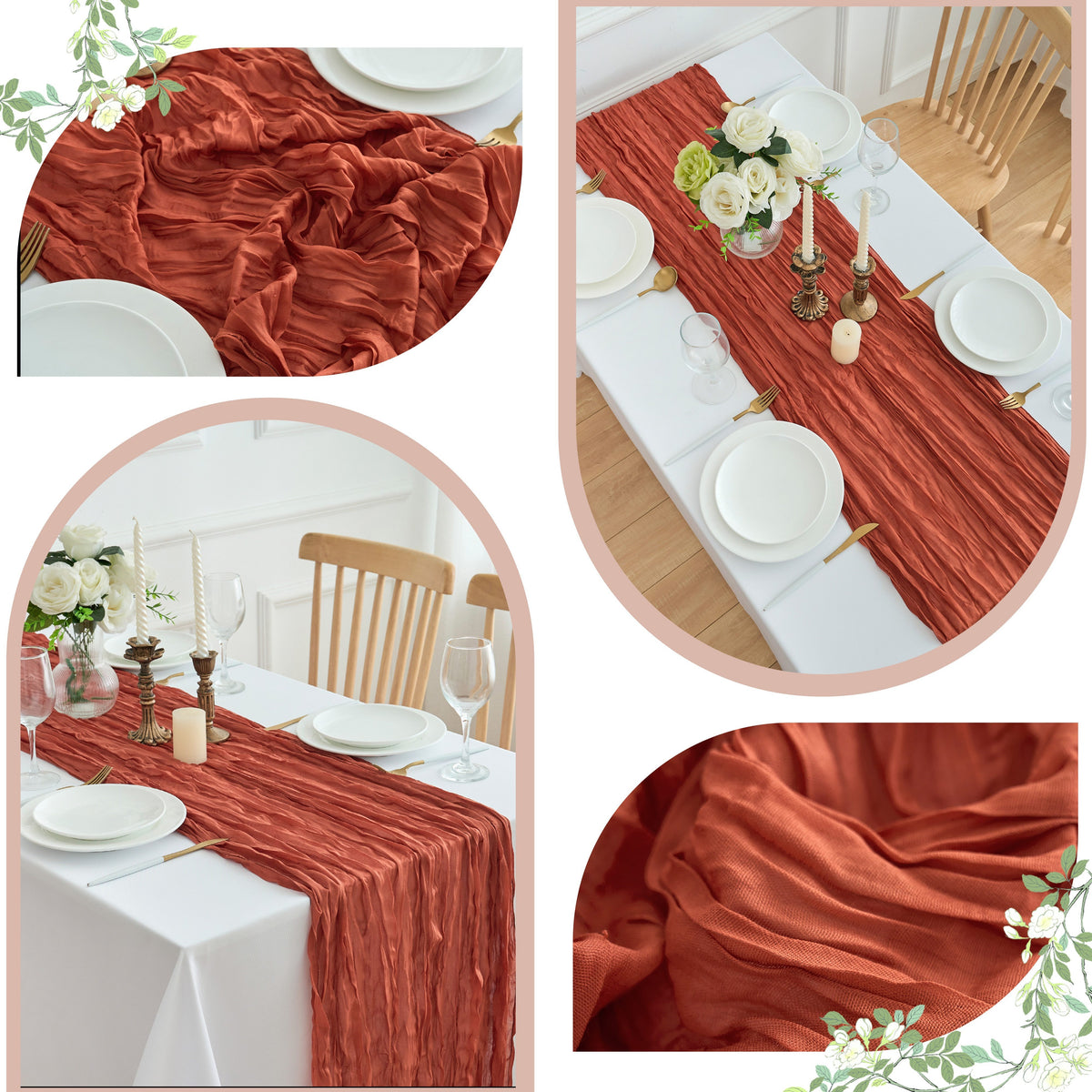 10-Pack Cheesecloth Table Runner 10ft Boho Rustic Wedding Reception Bridal Shower Party Home Decor Multi-Color