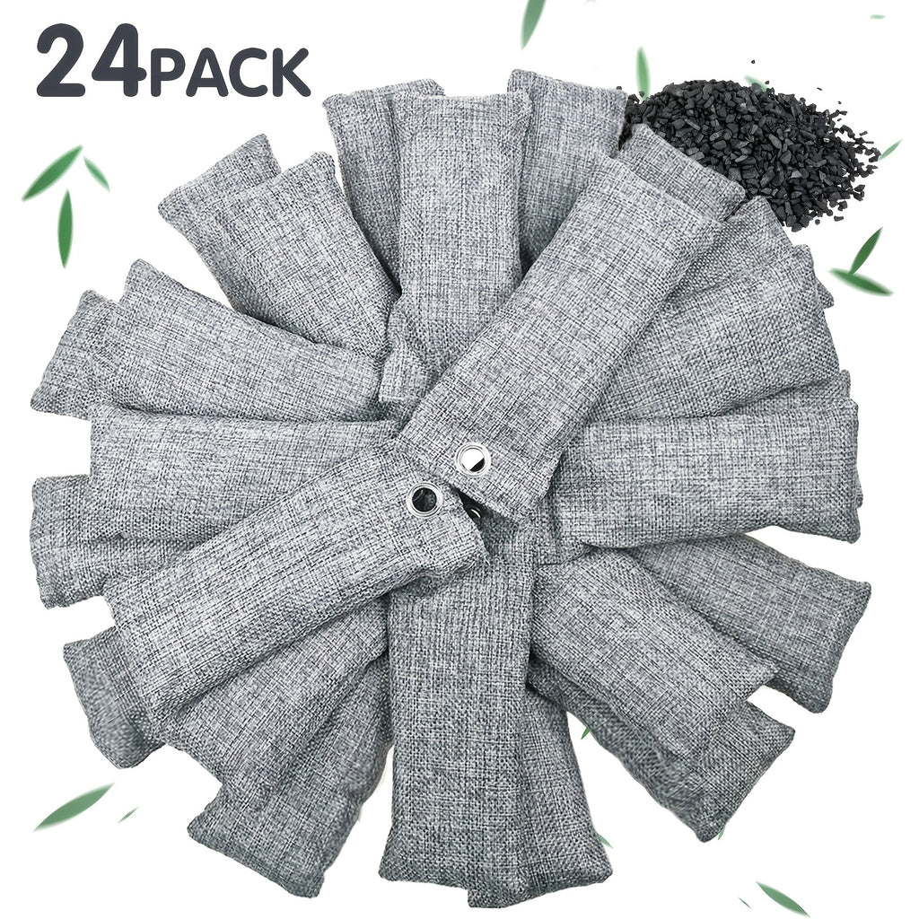 Bamboo Charcoal Bags 24 Pack Odor Absorber Eliminator Reusable Linen Air Purifying Bags for Shoes Home Car Closet Pet Gym Refrigerator