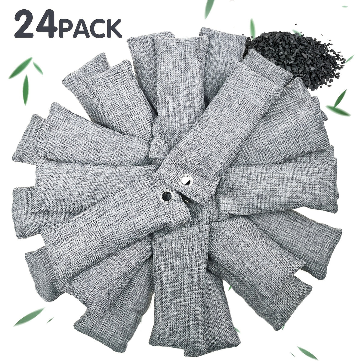 Bamboo Charcoal Bags 24 Pack Odor Absorber Eliminator Reusable Linen Air Purifying Bags for Shoes Home Car Closet Pet Gym Refrigerator