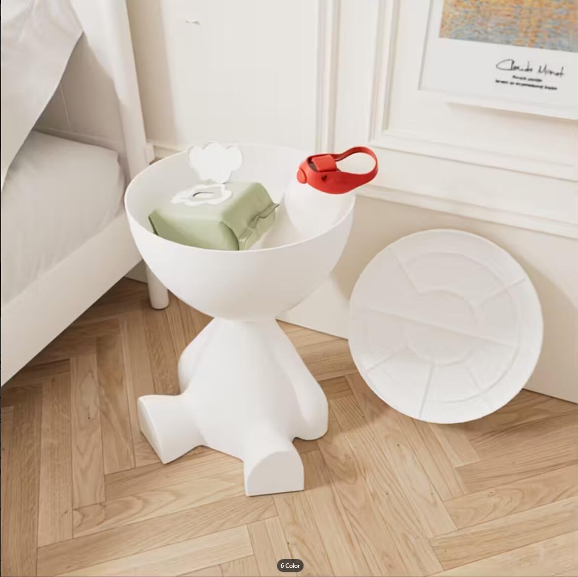 Bear Shaped Side Table Plastic Nightstand Cute Lamp Stand Coffee Cup Holder Compact Bedroom Living Room Decor Black Grey Coffee Green Pink