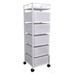 Rolling Kitchen Cart 5 Tier 360° Rotating Storage Organizer, Extra Large Standing Shelf with Locking Wheels & Removable Baskets for Pantry, Living Room & Office, Square Black