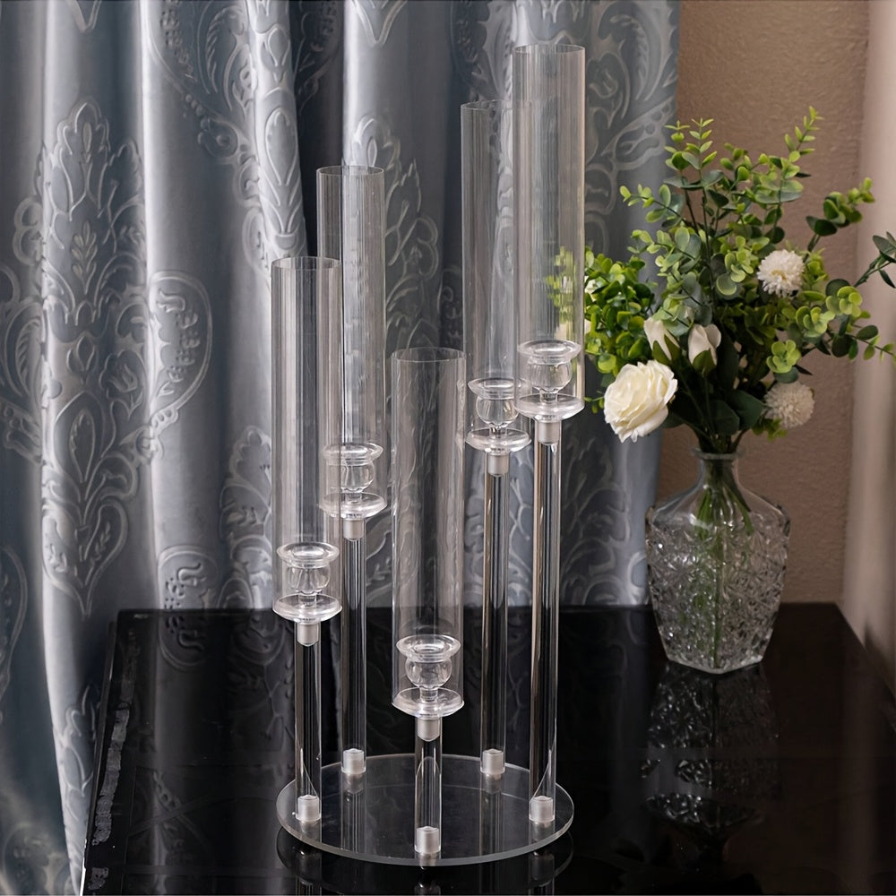 Clear Acrylic Candelabra Taper Candle Holder 5-Arm 6-Arm Wedding Centerpiece Dining Table Party Anniversary Decor