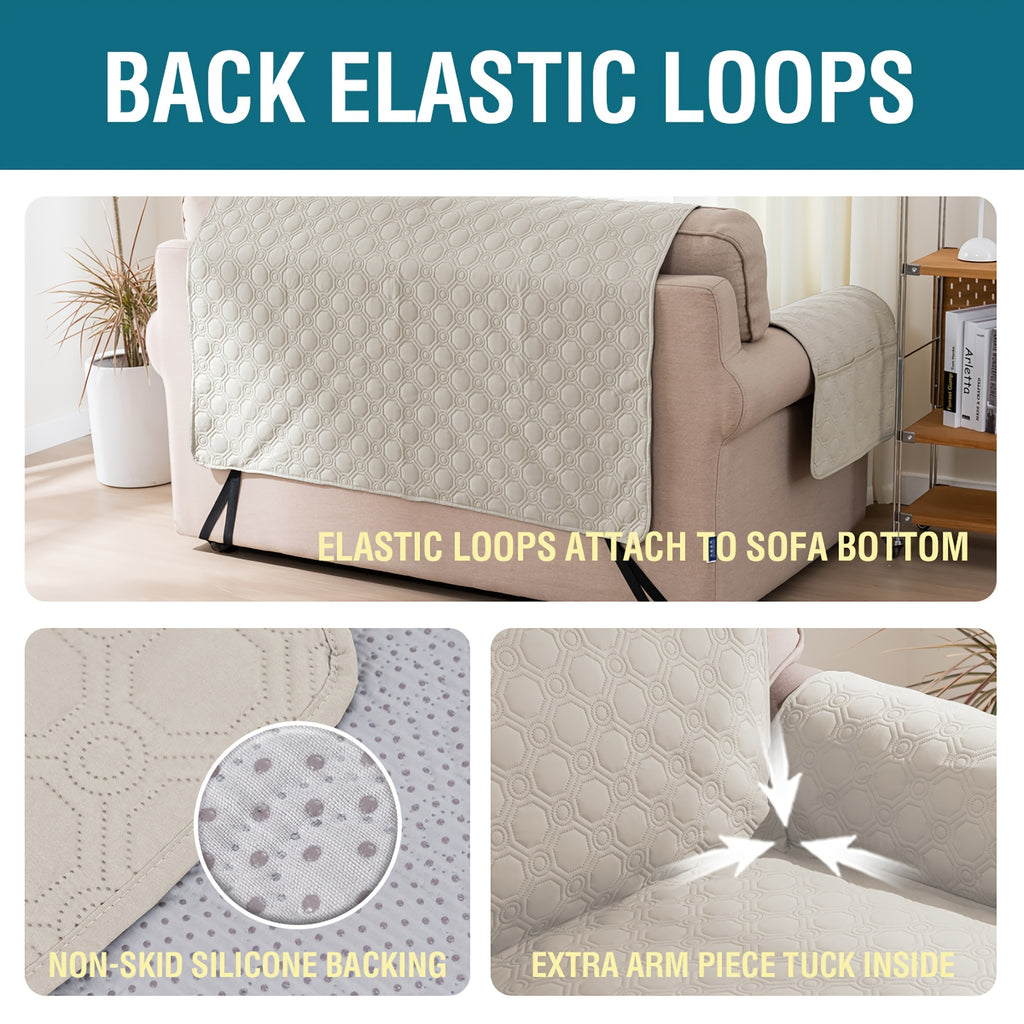Liquid-Resistant Sofa Cover with Pocket, Geometric Pattern Couch Slipcover Furniture Protector for Pets, Washable Thick Soft 1 2 3 4 Seat Sizes Chair Loveseat Sofa