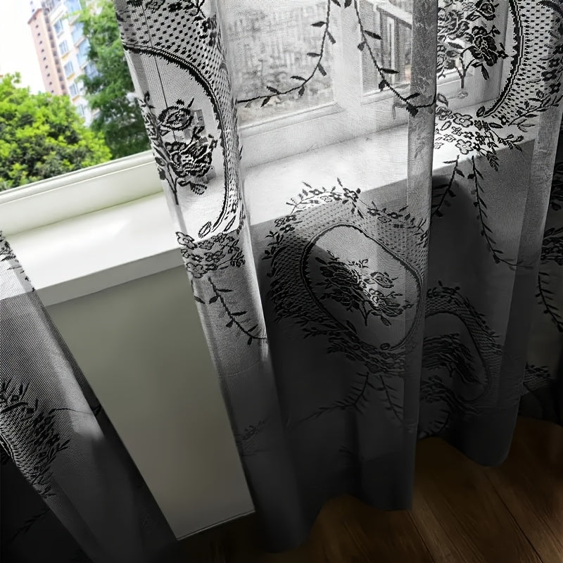Lace Embroidery Sheer Curtain Rod Pocket Floral for Bedroom, Living Room & Wedding – Machine Washable Unlined Polyester, Glam Decor, 4 Sizes