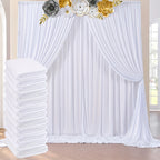 Wrinkle-Free White Backdrop Curtains Polyester, Wedding Party Photo Backdrop Drapes Rod Pocket, Single Panel or Sets of 6 8 12 Pieces