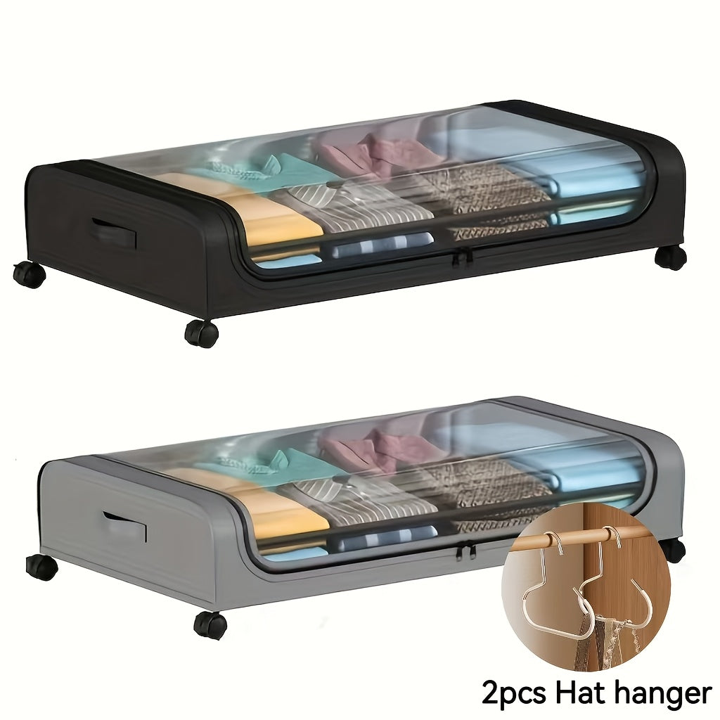 Rolling Under Bed Storage with Wheels - Metal Drawer Organizer for Clothes, Blankets, Shoes & Bedding, 1pc or 2pcs, Gray & Black, Wheeled Storage Box