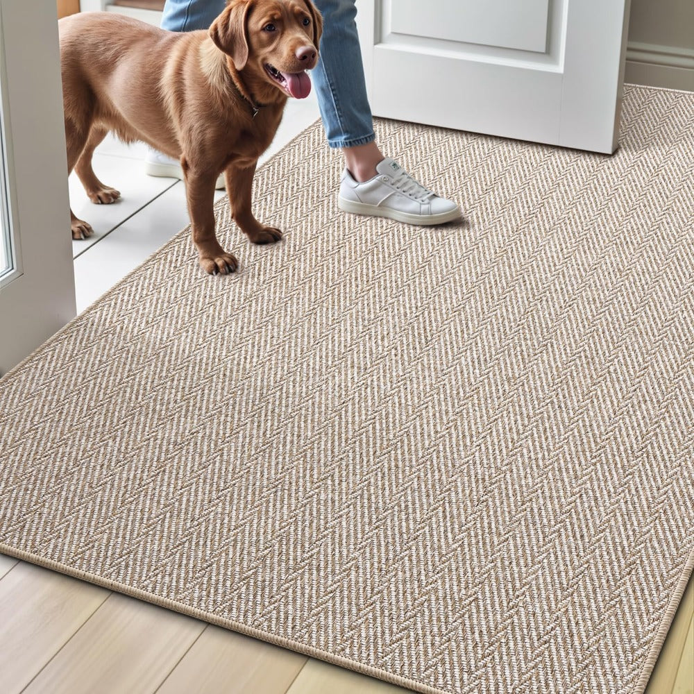 Non-Slip Doormat Low Profile Indoor Outdoor Entry Mat Dirt Trapper – Front Door, Entryway, Patio, Porch & Garage Rug, 4 Sizes, Beige & Grey