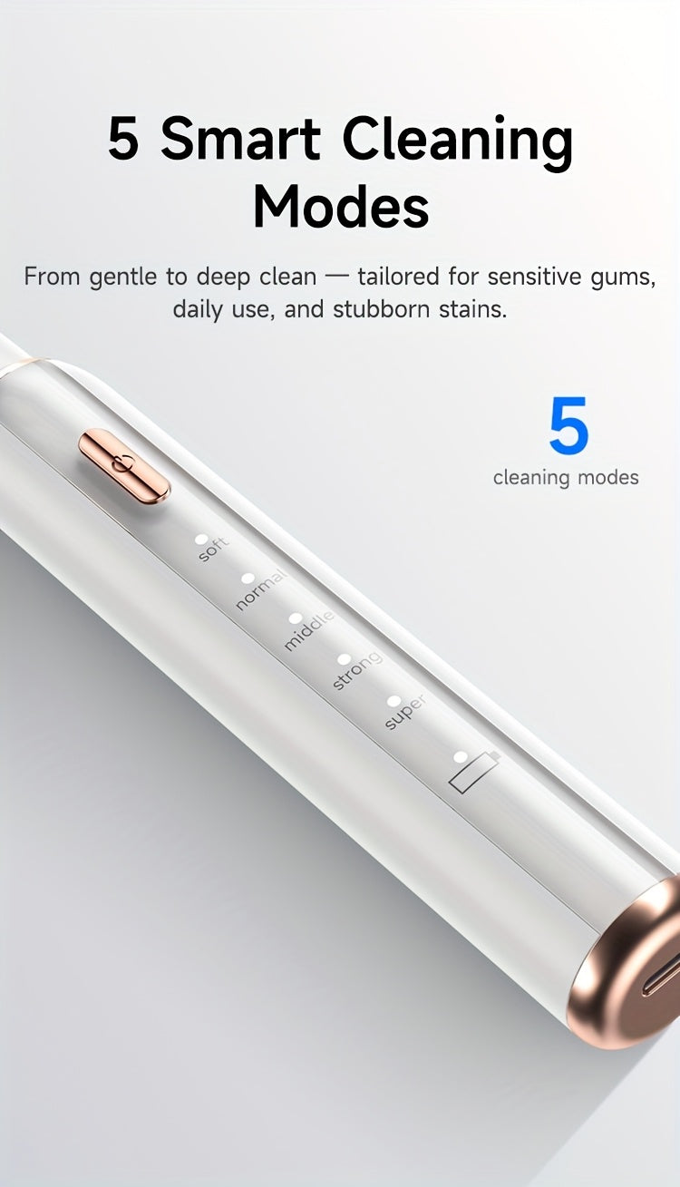 Rechargeable Electric Tooth Cleaner – 5-Speed Dental Plaque Remover with LED Light, USB Charging, Mirror & 2 Replaceable Brush Heads, Teeth Gap Cleaning Tool