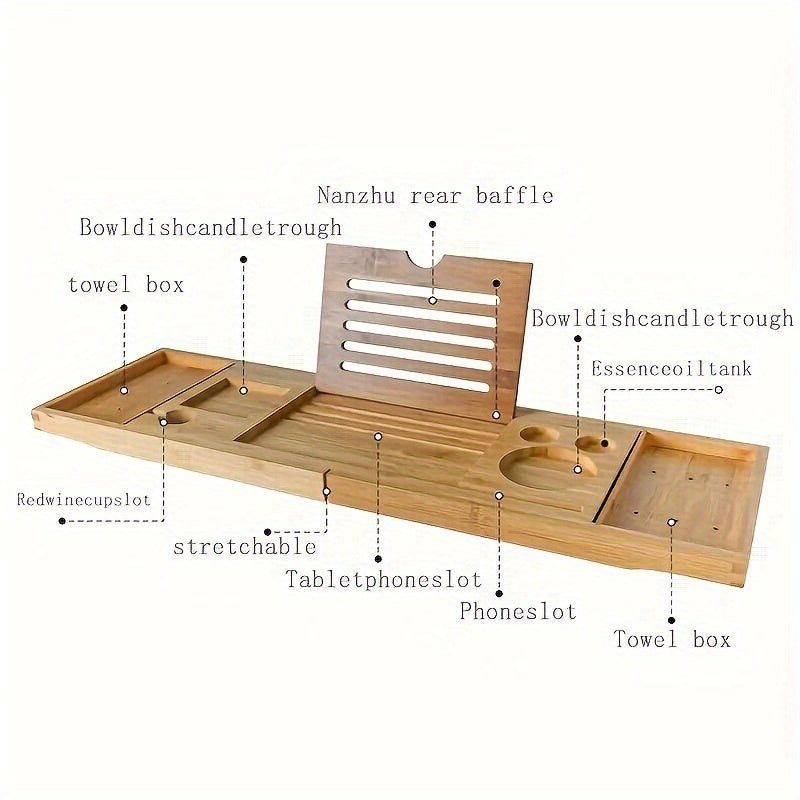 Bathtub Caddy Tray Expandable Bamboo Adjustable Width, Retractable Bath Tray Rack with Reading Holder – Water-Resistant Space-Saving Bathtub Accessories for Relaxing Bath Time