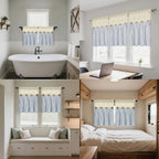 Bohemian Semi-Sheer Linen Cotton Curtains Grommet Top – Patchwork Country Cottage Window Drapes, 1 or 2 Panels, All Season, Bedroom Living Room Kitchen Bathroom Cafe Decor | Blue Green Dark Blue
