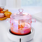 Pink Glass Cooking Pot 1500ml with Heart-Shaped Lid Boiling Stewing Multi-Function Glass Pot for Pasta Soup Congee Noodles Compatible with Electric Ceramic Stovetop