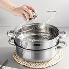 304 Stainless Steel Stackable Steamer Pot with Tempered Glass Lid – 2-Tier or 5-Tier Heavy-Duty Steam Cooker for Dumplings Vegetables Pasta Meat, Home & Commercial