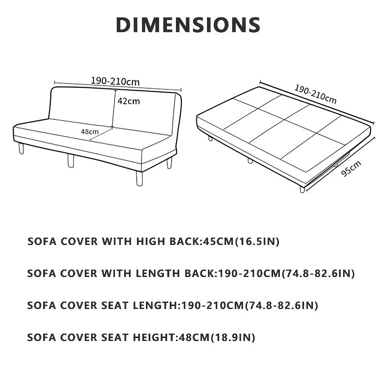 Jacquard Futon Slipcover 3-Seater Armless Sofa Cover Stretch Elastic Band Slip-Resistant Polyester Soft Fit Living Room Couch Protector 7 Colors