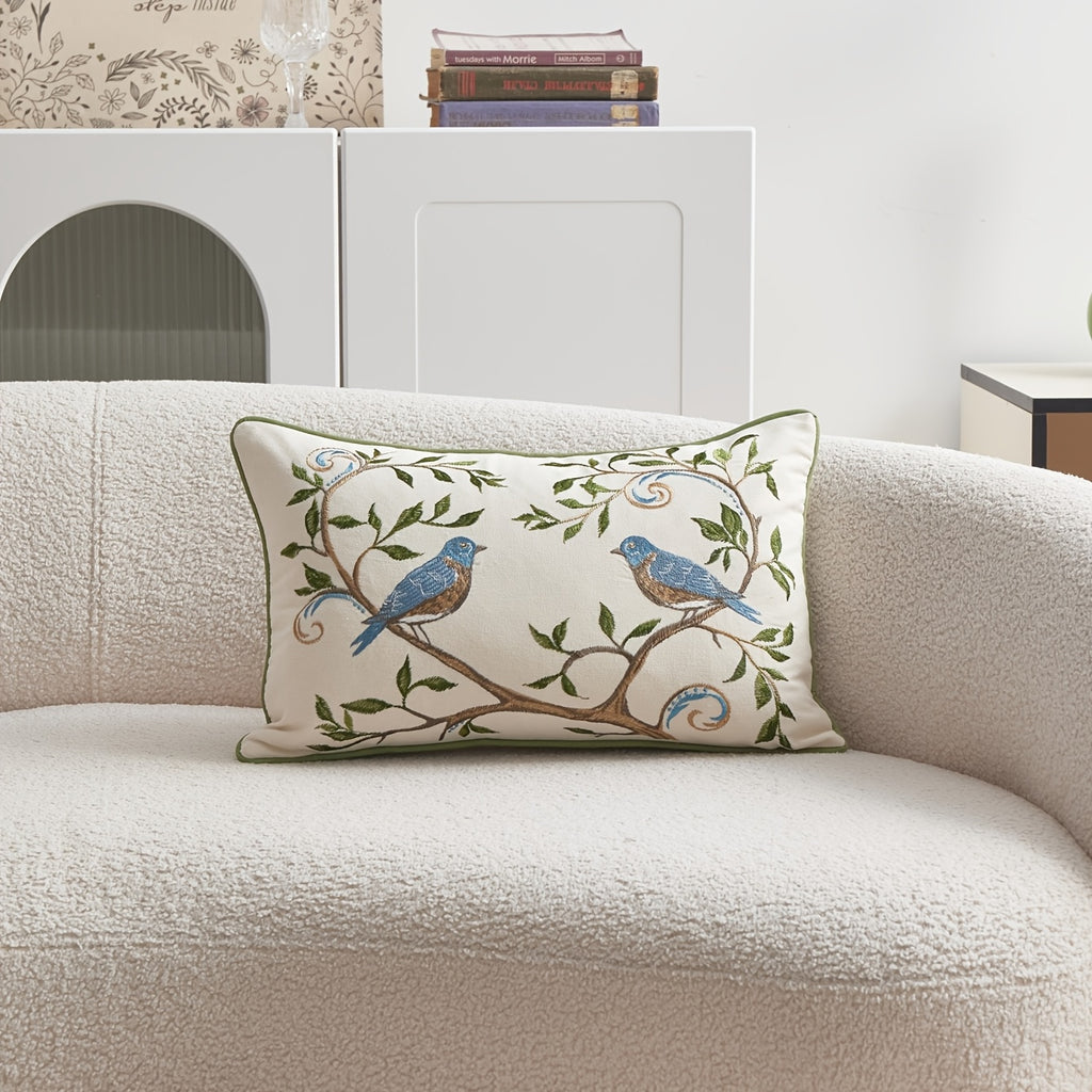 3D Embroidered Floral Bird Pillowcase – Colorful Spring Summer Decorative Cushion Cover for Sofa, Bedroom & Living Room, 2 Size Options, 1pc