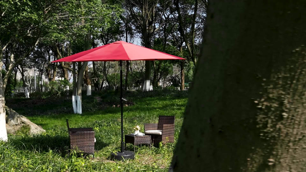 8-Rib 9FT Patio Umbrella with Tilt & Crank – Sun Shade Outdoor Market Umbrella for Patio, Beach & Restaurant, Red & Khaki