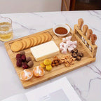 Wood Cheese Board Set with 4 Stainless Steel Knives 14x11 Inch Charcuterie Platter Appetizer Board for Party Wedding Gift Set of 1 or 2