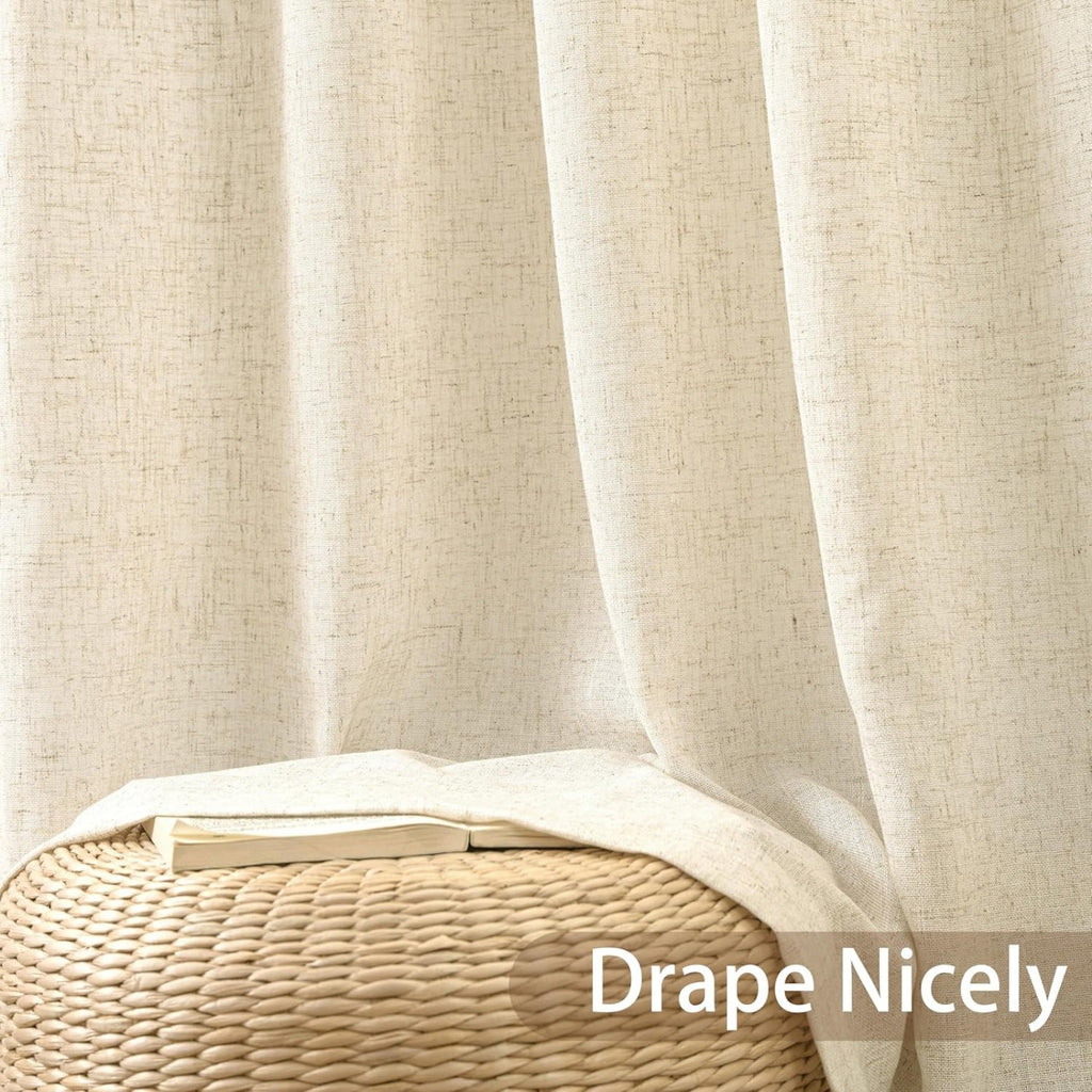 Linen Semi-Sheer Curtains 2 Panels Real Flax Light Filtering Drapes - Boho Farmhouse Window Curtains for Living Room Bedroom, 10 Colors Multiple Lengths Privacy Window Treatment