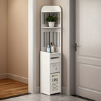 47-Inch Slim Floor Bathroom Storage Cabinet with Toilet Paper Holder & Hidden Trash Can – Narrow PVC Space-Saving Organizer Shelf for Small Bathroom, Apartment, Dorm, Kitchen, Laundry Room & Entryway