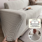 Striped Stretch Sofa Cover 1pc – Washable Non-Slip Scratch-Resistant All-Season Sofa Slipcover for 1 2 3 4 Seater, White Sawtooth Textured Fabric Couch Protector for Living Room Home Decor