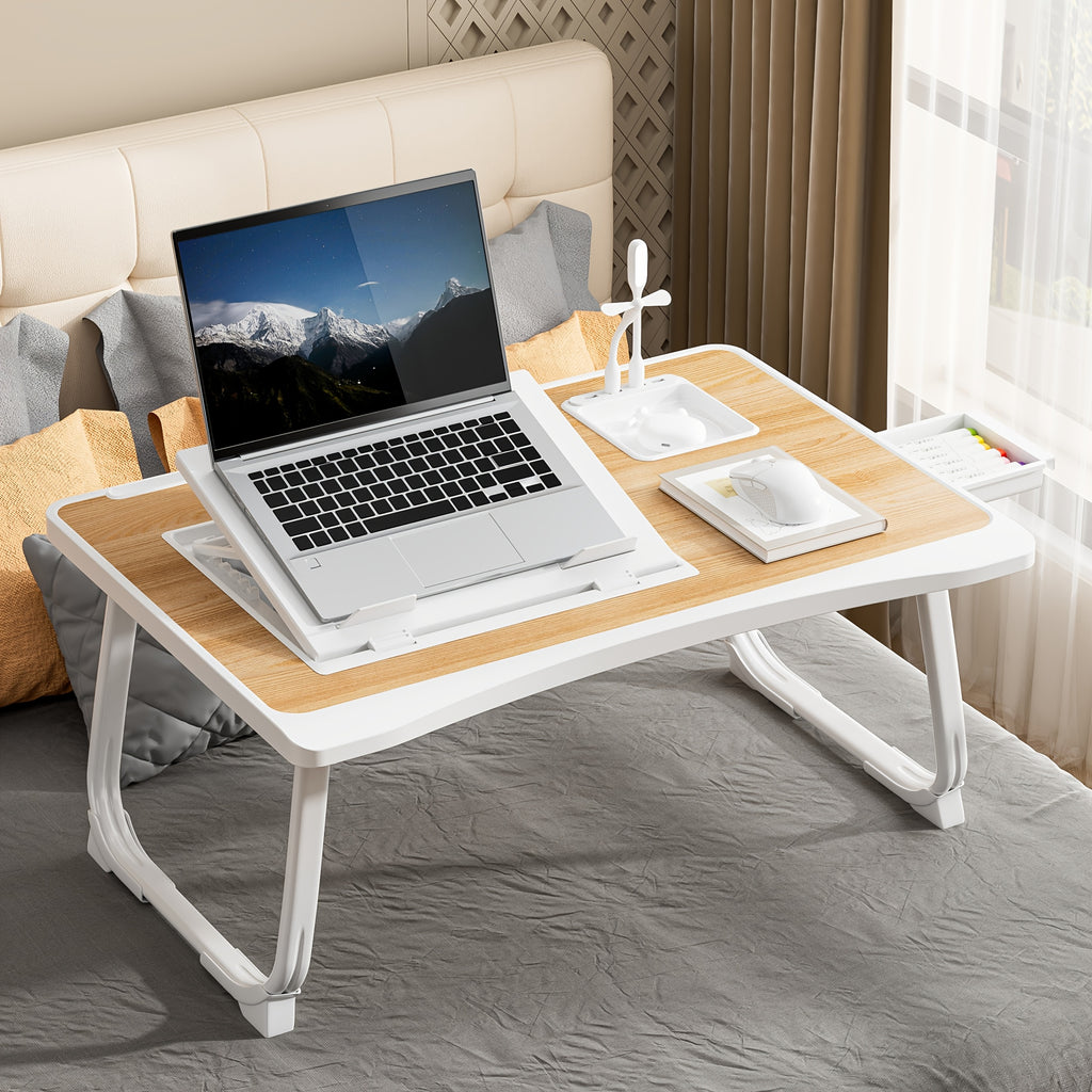 Portable Foldable Laptop Bed Table – Lap Desk with Cup Holder, Tablet & Card Slot, USB Option, for Bed Sofa Floor, Eating Reading Writing, 11 Styles