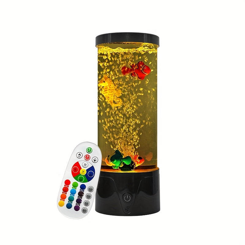 Bubble Fish Lava Lamp 17 Colors 4 Modes LED Artificial Fish Tank Night Light – Battery & USB Powered Mini Bubble Lamp with Remote for Room Decor & Gifts