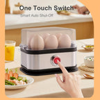 Rapid Egg Cooker 6 Egg Capacity Stainless Steel Electric Egg Boiler Hard Medium Soft Boiled Poacher Auto Shut-Off Alarm