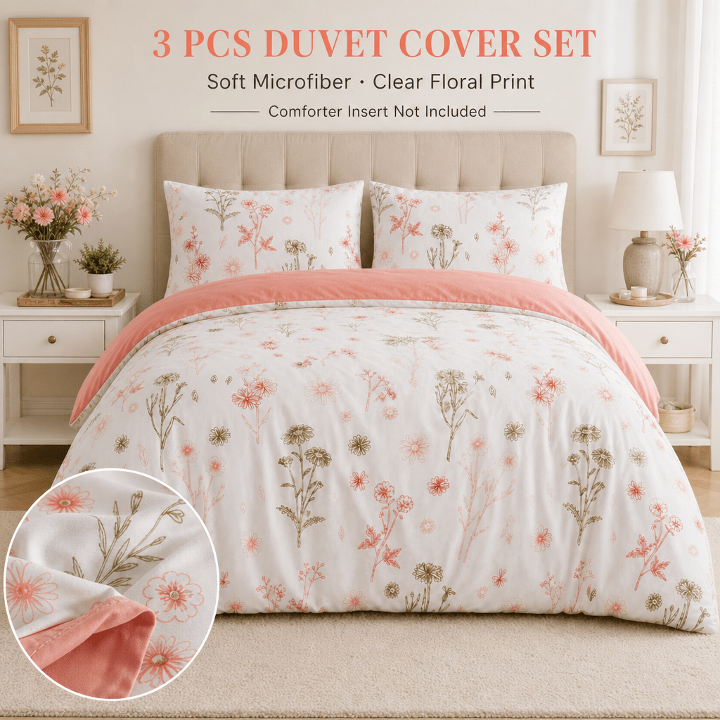 Duvet Cover Set Multicolor Floral Print Queen King Twin Full - 3-Piece Soft Breathable Bedding with Pillowcases, Boho Bedroom Decor All-Season