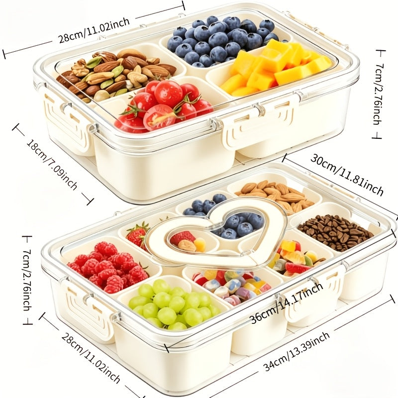 Snack Box Container Tray with Lid & Separate Compartments 2-Pack – Dishwasher-Safe PET Plastic Food Storage Organizer for Picnics, Travel, Parties, Lunchboxes & Office