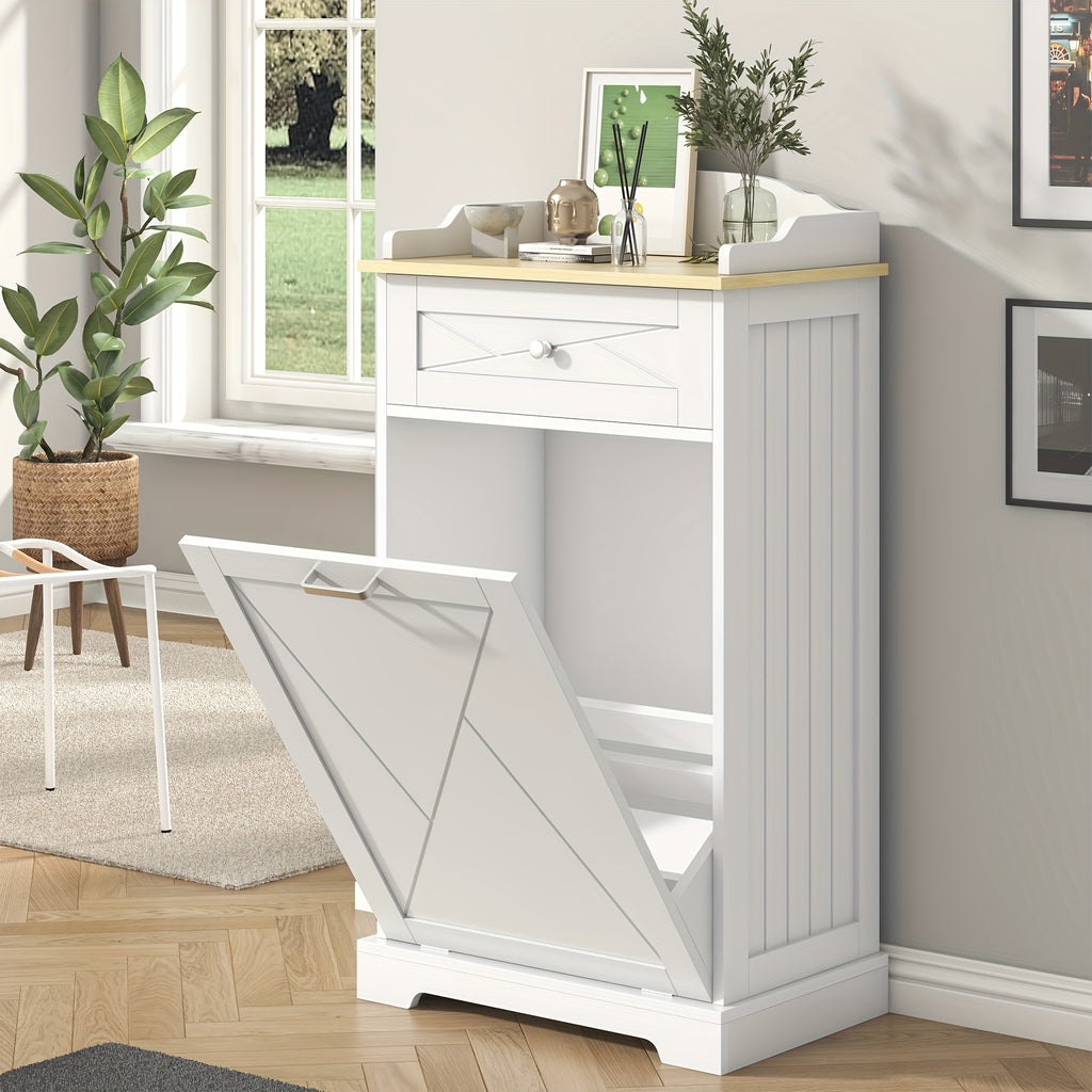 Tilt-Out Trash Can Cabinet 12 Gallon – Hidden Trash Cabinet with Drawers for Kitchen, Pantry & Laundry Room, Freestanding Kitchen Island Storage