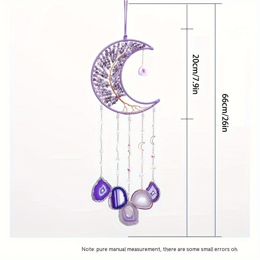 Amethyst Crystal Tree of Life Wall Hanging – Boho Crushed Stone Silk Moon Decor for Living Room, Bedroom & Nursery