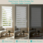 Cordless Zebra Blinds Day Night Dual Layer Window Shades for Home & Office – Free Stop Light Control, Easy Install, 4 Colors & Custom Widths