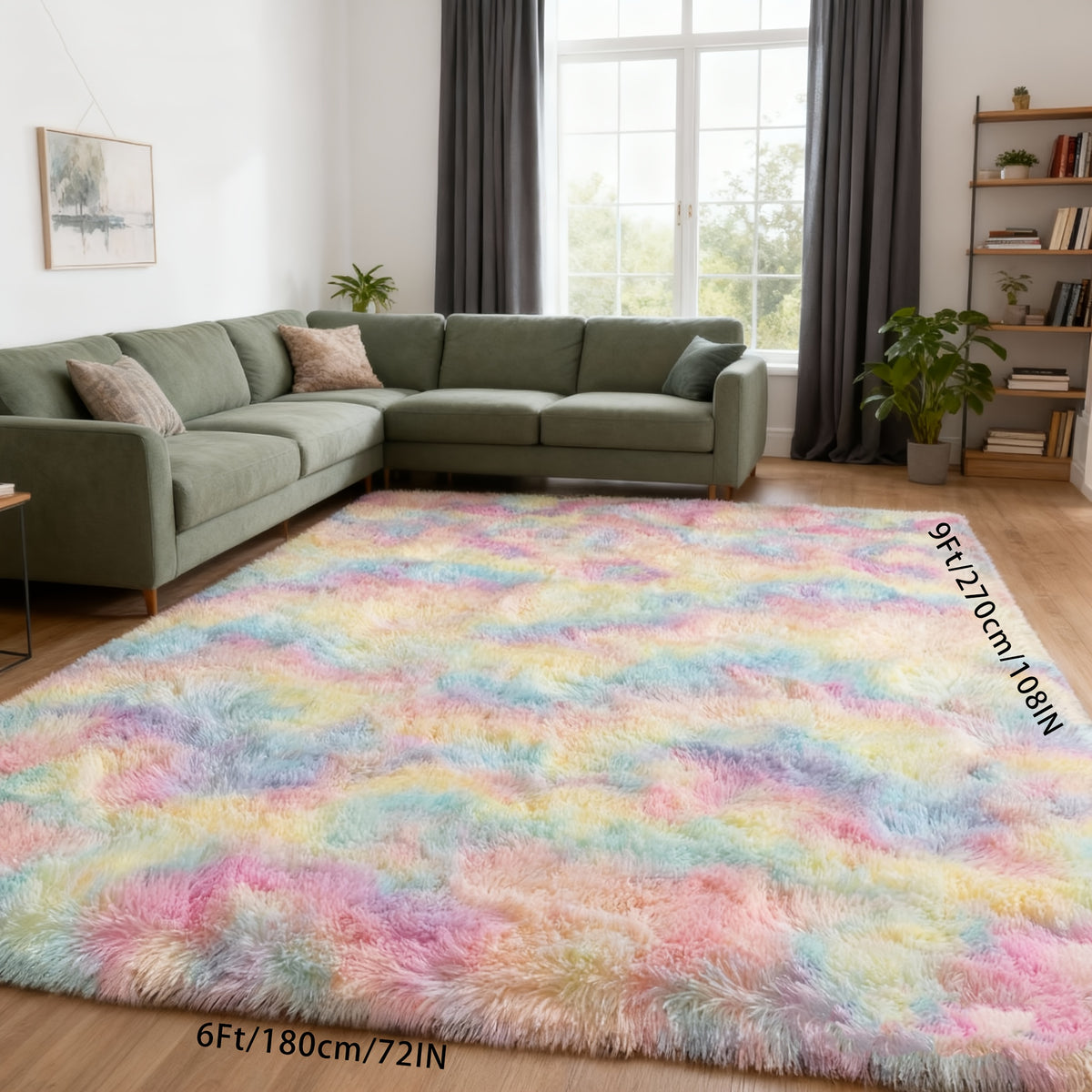 Rainbow Shag Area Rug Tie-Dye Fluffy - Soft Non-Slip Machine Washable Carpet for Living Room Bedroom Dining Room Home Office, 4 Sizes