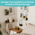Clear Acrylic Floating Shelves Set of 4 with Hooks – Wall Mounted Display Shelf Organizer for Bathroom, Bedroom, Living Room & Kitchen | Transparent Storage Shelf for Room Decor