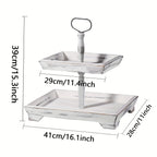 2-Tier Rustic Farmhouse Wooden Tray with Metal Handle Handmade Decorative Serving Tray Distressed Finish for Home Decor Kitchen Dining Halloween Christmas