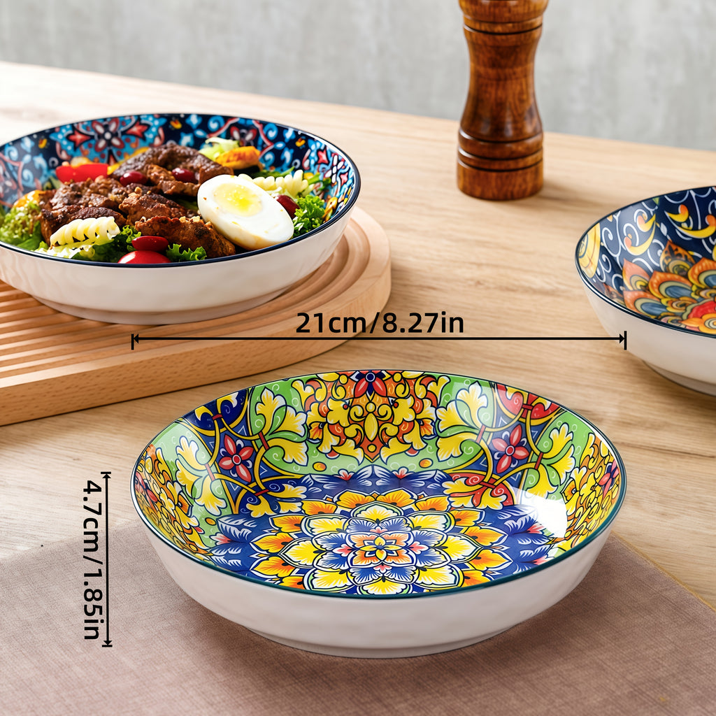 Bohemian Ceramic Dinner Plates Set of 6 – Large Salad & Entree Plates for Pasta, Baking & Serving – Boho Home & Restaurant Dinnerware, Gift-Ready