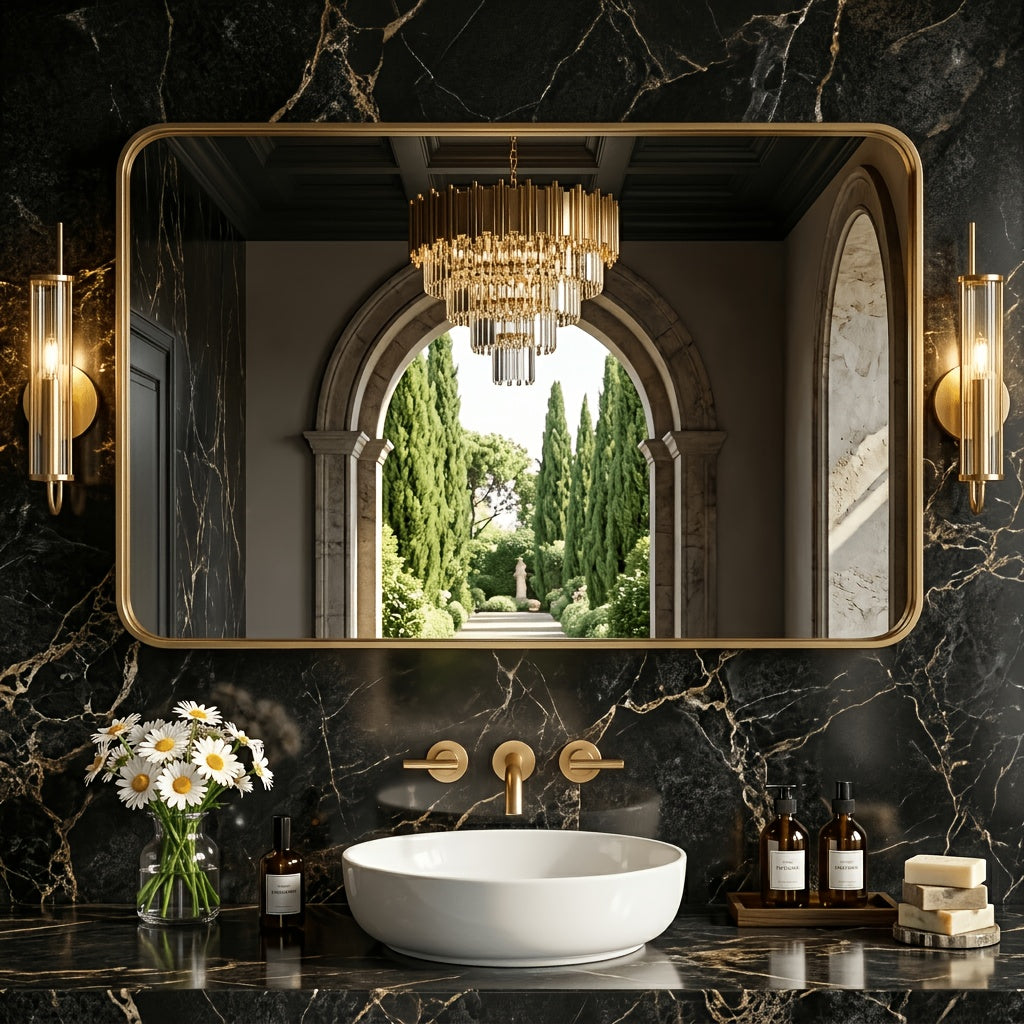 Metal Framed Rounded Rectangle Wall Mirror for Bathroom – Over Sink, Horizontal or Vertical Hanging, Modern Farmhouse Decor, Matte Black, Gold & Silver, Multiple Sizes 16x20 to 36x48 In