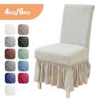 Jacquard Leaf Stretch Dining Chair Covers with Skirt 4 or 6 Pack, Universal Removable Parsons Chair Slipcovers for Dining Room Kitchen Wedding Party Banquet