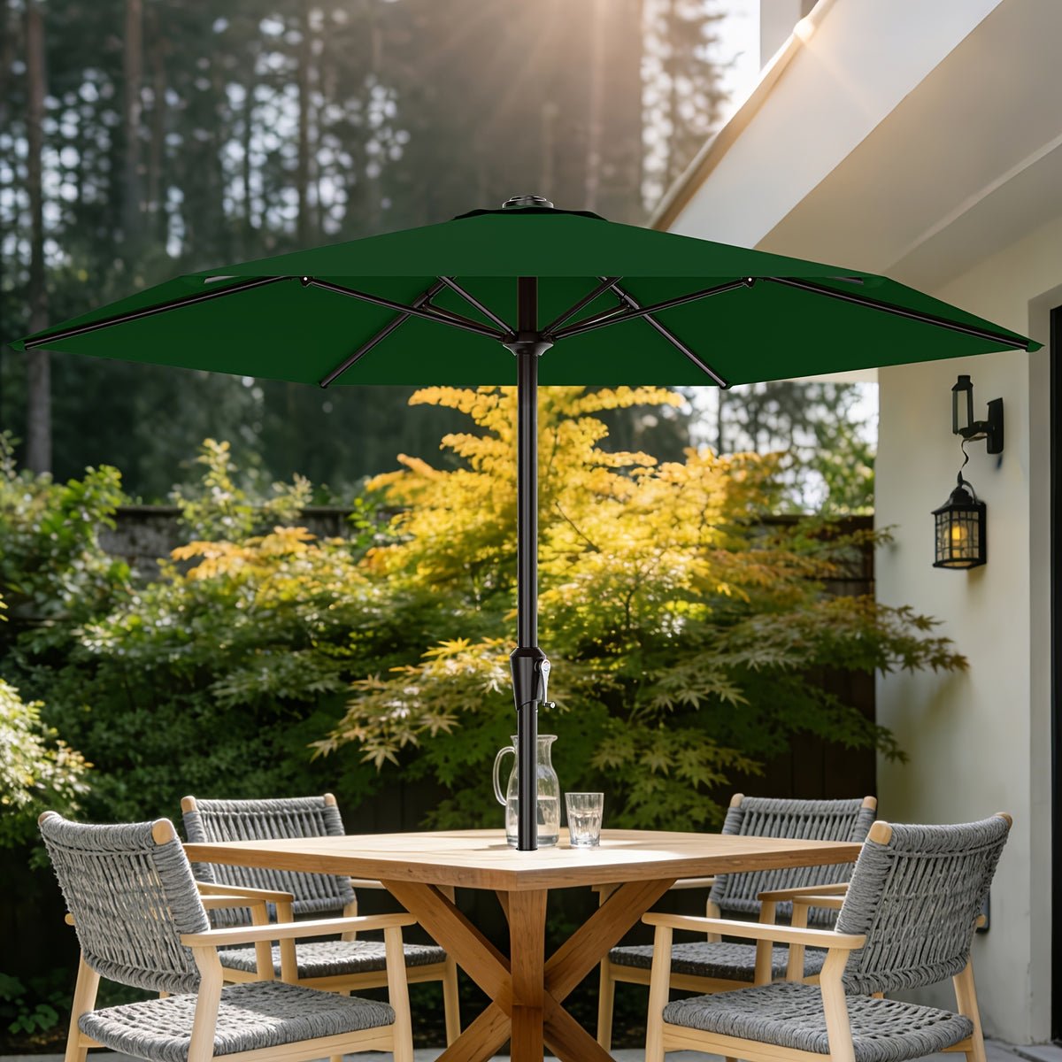 9 FT Patio Market Umbrella with Easy Crank, UV Protection & 6 Sturdy Ribs – Outdoor Table Umbrella for Deck, Backyard & Pool, 10 Colors (Beige, Gray, Green, Navy, Blue, Red, Pink, Yellow)