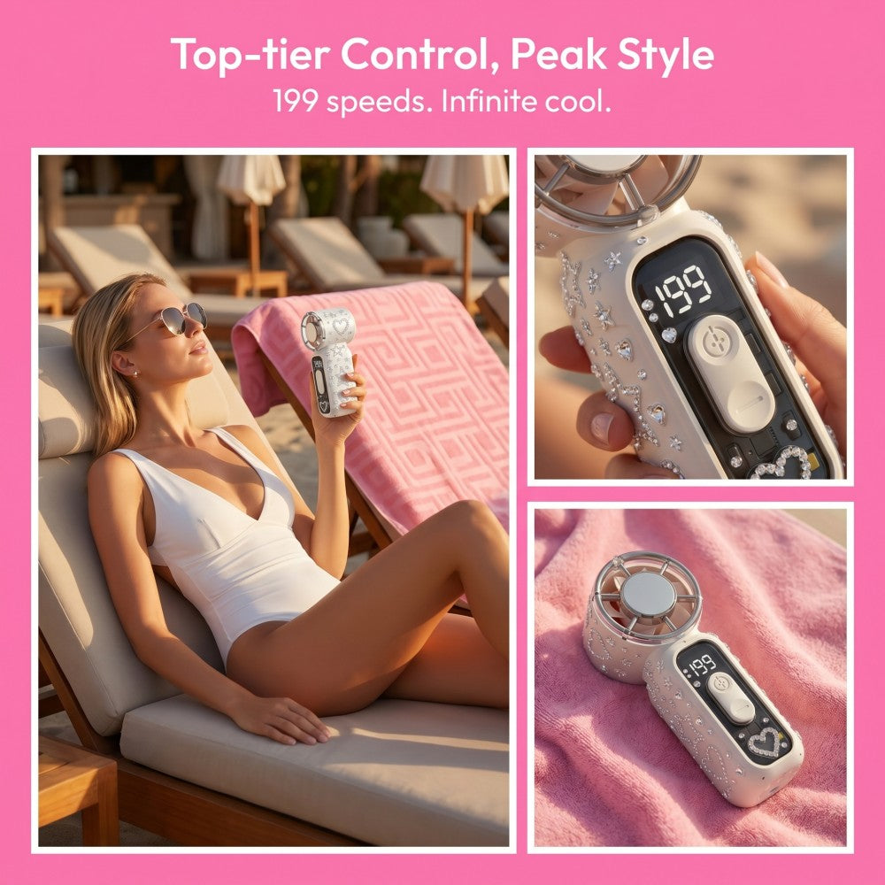 Handheld Mini Fan USB Rechargeable 199-Speed Portable Pocket Fan – Transparent High-Speed Personal Fan for Outdoor, Travel & Summer Cooling