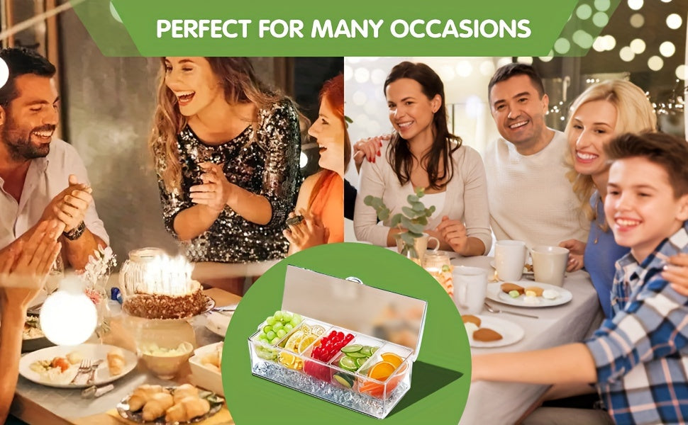 Chilled Condiment & Seasoning Serving Tray Set – Clear Dipping Sauce Plates with Optional Ice Packs or Label Stickers & Pen – Perfect for Entertaining, BBQ, Charcuterie & Appetizers