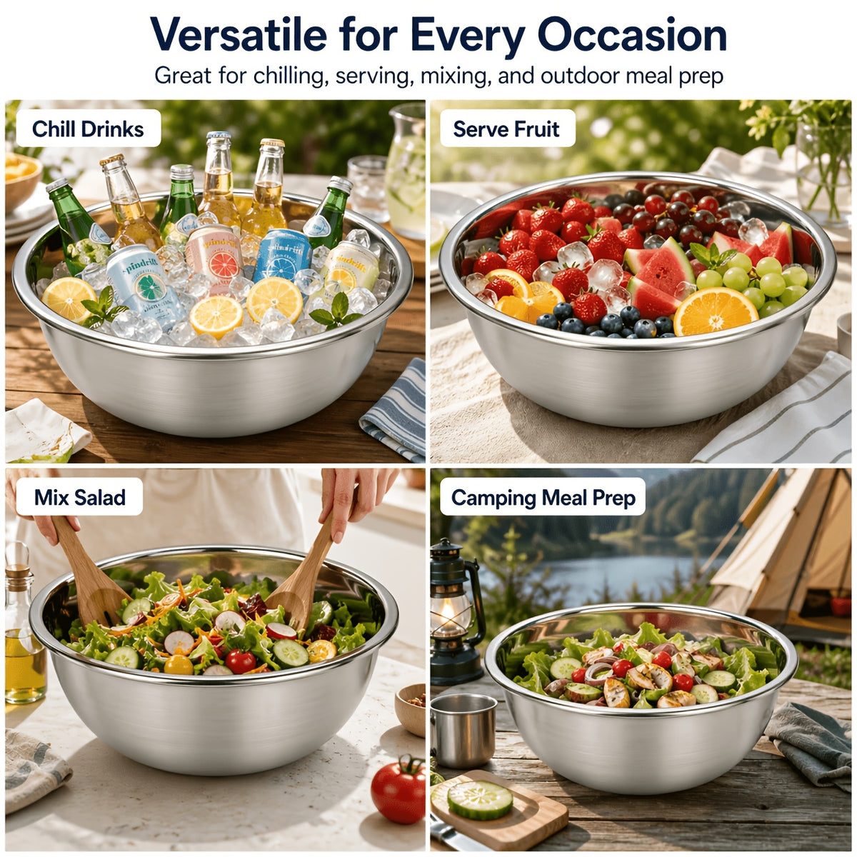 Extra Large Stainless Steel Mixing Bowl – Heavy-Duty Deep Prep Basin for Cooking, Baking, Salad & Dough | 36cm / 40cm | Rustproof, Dishwasher Safe Kitchen Essential