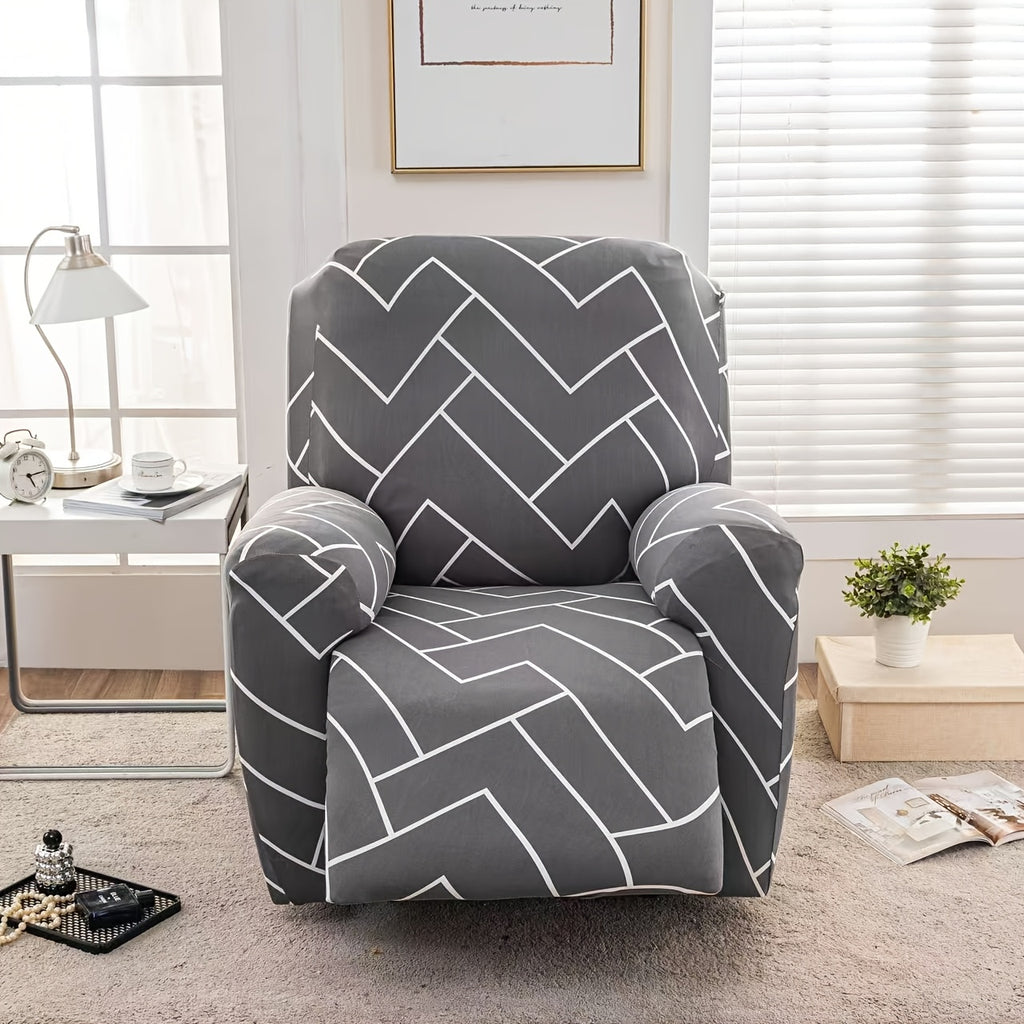 Recliner Slipcover Set of 4 with Side Pocket, Extra Large Jacquard Stretch Furniture Protector Cover, Elastic Band Closure, 92% Polyester All-Season Recliner Chair Cover for Living Room, 10 Patterns
