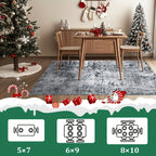 Washable Vintage Abstract Area Rug – Non-Slip, Foldable, Ultra-Soft | Gray | 5 Sizes