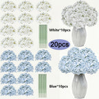 Silky Hydrangea Artificial Flowers 20/40 Pack, 16.2 Inch Blue & White – Outdoor Faux Hydrangea Stems for Wedding, Garden, Home Party, Exhibition & Christmas Decorations