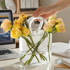 Glass Purse Vase Glow in the Dark with Bubble Handle Clear Bag Shape Flower Vase 7.7x3.9x10.4in Unique Centerpiece for Wedding Table Christmas Home Decor