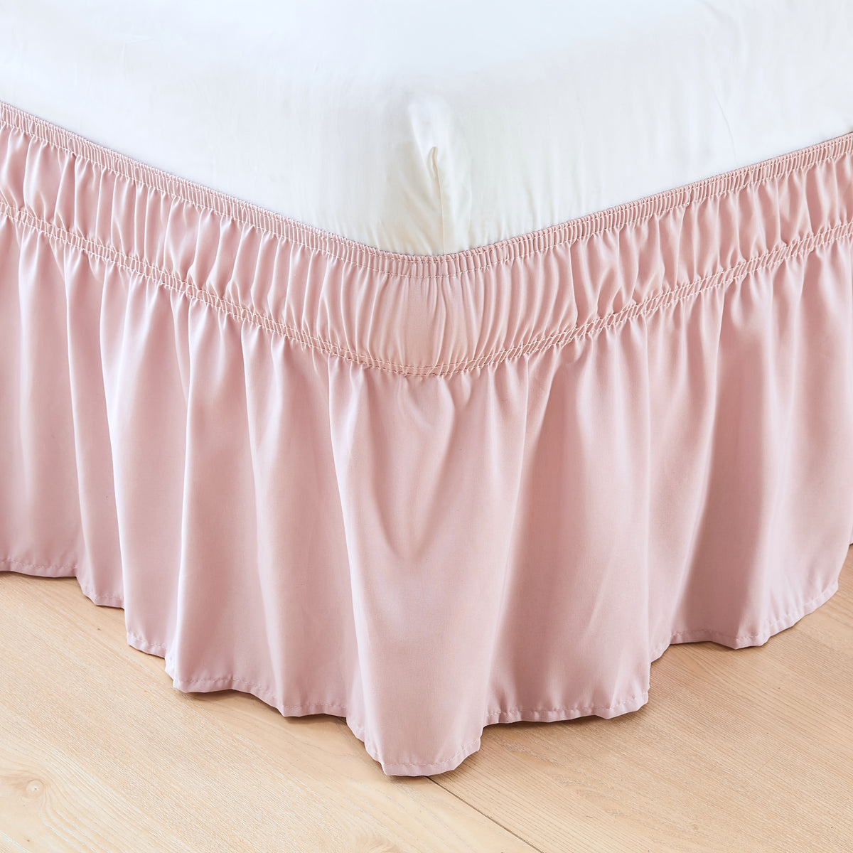 Elastic Wrap Around Bed Skirt No-Lift, 15 Inch Drop Microfiber Dust Ruffle, 30 Fade-Resistant Colors, Machine Washable, Twin Full Queen King Size